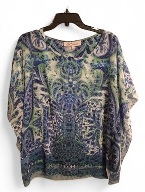 G COLLECTION Blue Green Paisley With Blue And Silver Rhinestones Size Small New